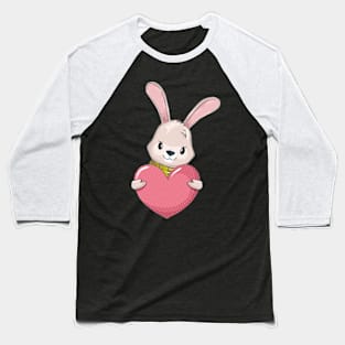 Valentine Heart with Cute Funny Rabbit Baseball T-Shirt